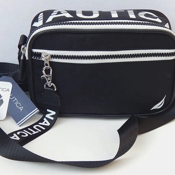 NAUTICA CAMERA CROSSBODY HIGH SEAS SHOULDER BAG BLACK/WHITE NEW UNISEX AUTHENTIC - Picture 2 of 4